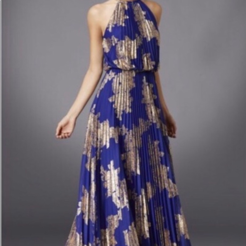 MSK Metallic-Print Pleated Blouson Gown